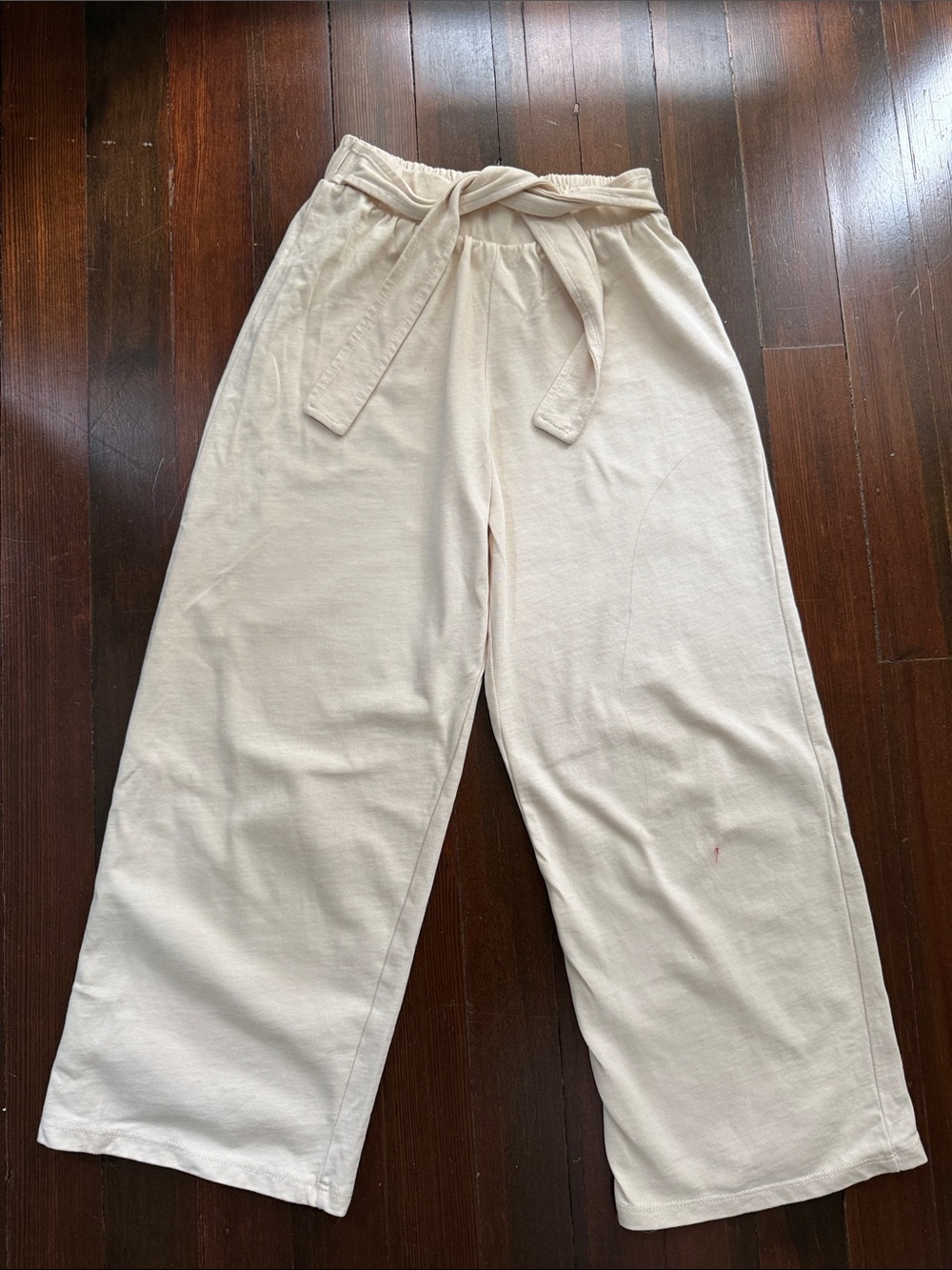 Zara Wide Leg Tie-Waist Pants in Light Cream